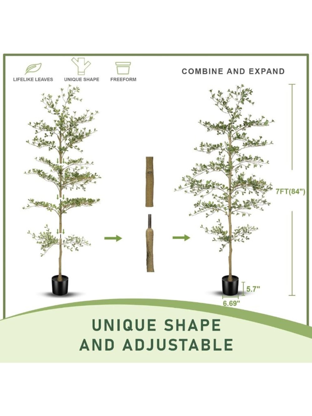 7ft Black Olive Tree with Natural Trunk & Lifelike Leaves - Indoor/Outdoor Decor - Picture 3 of 7